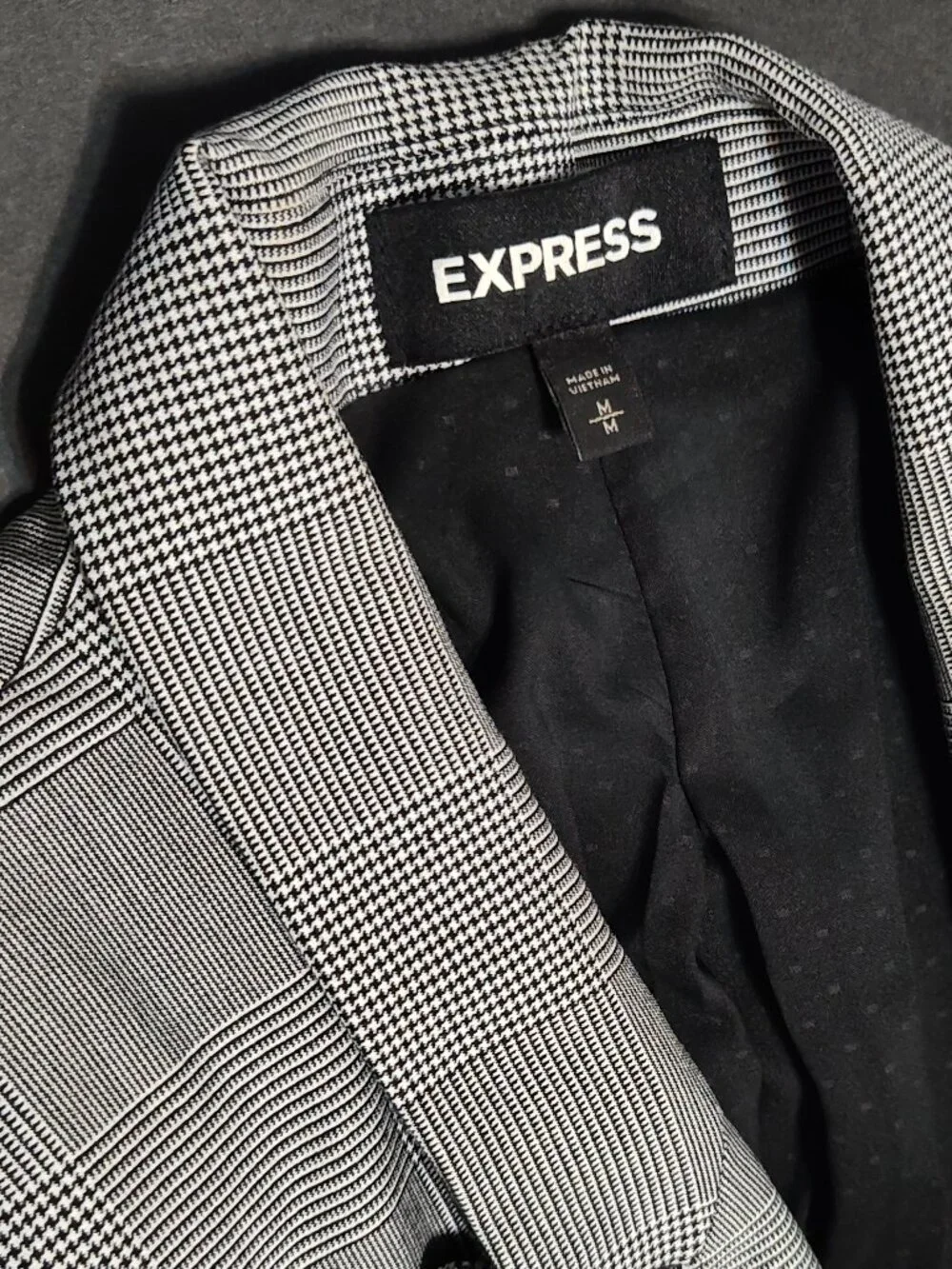 Express Men’s Women's Unisex Gray Glen Plaid Double-Breasted Suit Blazer,Size M